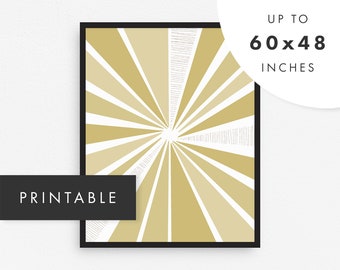 Printable Sunburst Art Print / Yellow Mid Century Modern Artwork / Large Geometric Wall Art