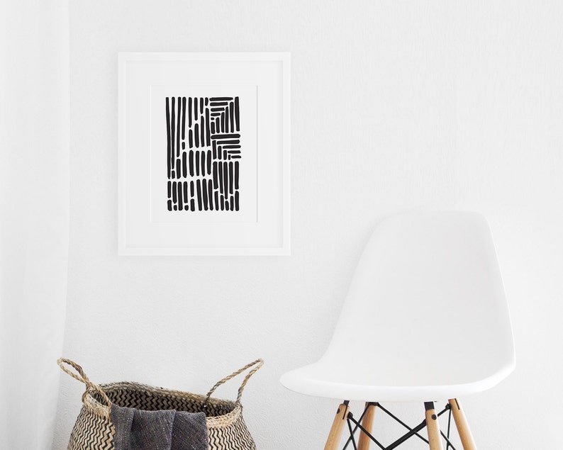 Black and White Scandinavian Art Print / Modern Art Vertical / Etsy