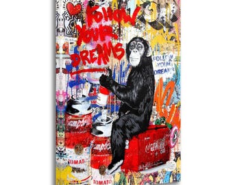Graffiti Affe Kunstdruck: Verfolge Deine Träume Leinwand Wanddeko