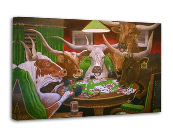 Kühe spielen Poker Art Print, skurrile Tier-Wand-Dekor