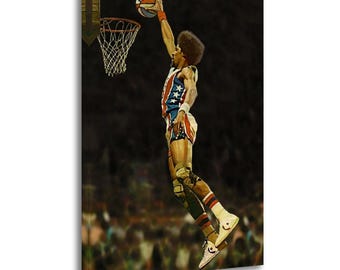 Julius Erving Dr J Dunk Kunstdruck auf Leinwand, Basketball Poster