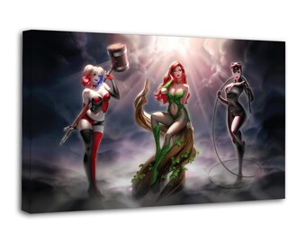 Sirènes Jam Harley Quinn Poison-Ivy Gotham City Catwoman bande dessinée toile Art peinture impression affiche salle de bain chambre salon décor à la maison