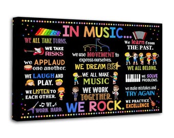Musik Klassenzimmer Poster: In Music We Rock,Learn, Dream Big, Work Together