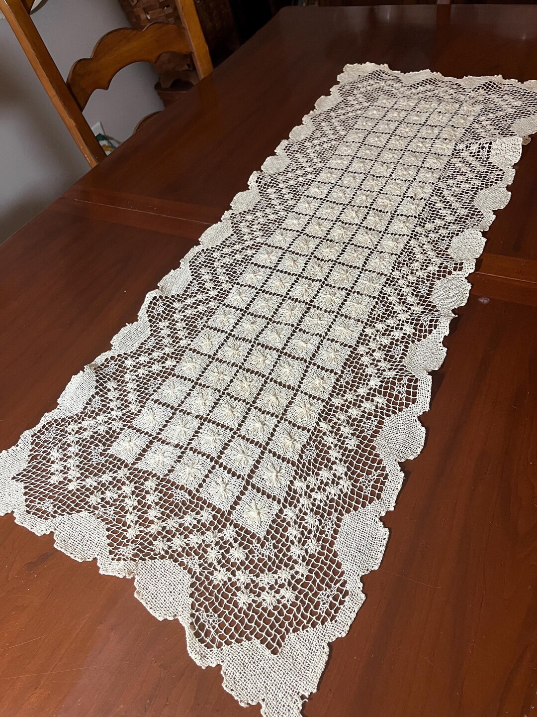 Vintage Handcrafted Filet Lace Table Runner - Etsy