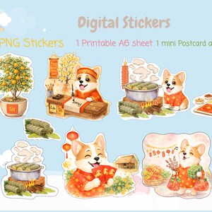 Adesivos digitais de Ano Novo Lunar com cachorro Corgi para GoodNotes e Notability