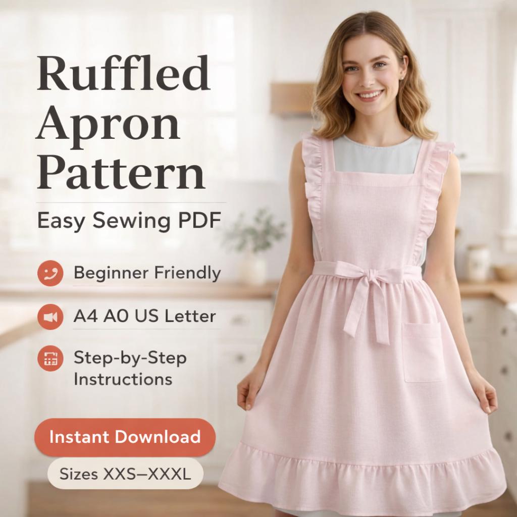 Vintage Ruffle Apron Sewing Pattern PDF | Cottagecore Pinafore Apron ...