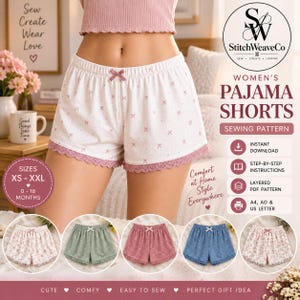 Women’s Shorts Sewing Pattern PDF, High Waist Wide Leg Shorts Pattern, Elastic Waist Pajama Shorts, Easy Beginner Sewing Pattern
