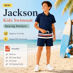 Jackson Boys Swim Trunks Sewing Pattern PDF | Instant Download | Sizes 6 Months–10 Years