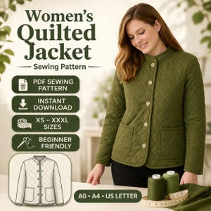 Patrón de costura para chaqueta abotonada para mujer, tallas XS-XL / Apto para principiantes (Patrón en PDF)