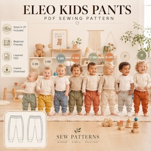 Kids Pants Sewing Pattern PDF | Baby & Toddler Elastic Waist Pants | Beginner Friendly