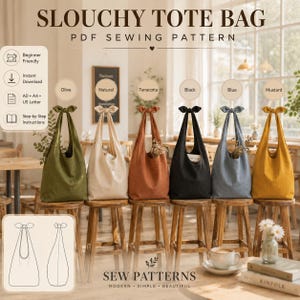 Slouchy Tie Shoulder Bag Sewing Pattern | Beginner Linen Tote DIY (A0 A4 US Letter)
