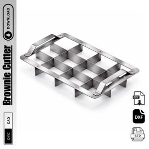 May include: A stainless steel brownie cutter with a rectangular frame and a grid of intersecting blades. The frame has a handle on one side. The text "Brownie Cutter" is printed vertically on the left side of the image.