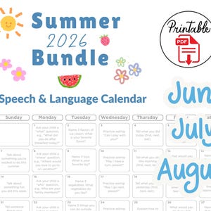 Summer Speech & Language Calendar Bundle, June July August, Speech Therapy Activities, SLP Home Program, Early Elementary Printable