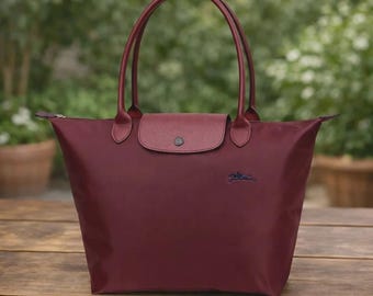 Vintage Longchamp Le Pliage Large Wine Red Tote | Designer Nylon Shoulder Bag