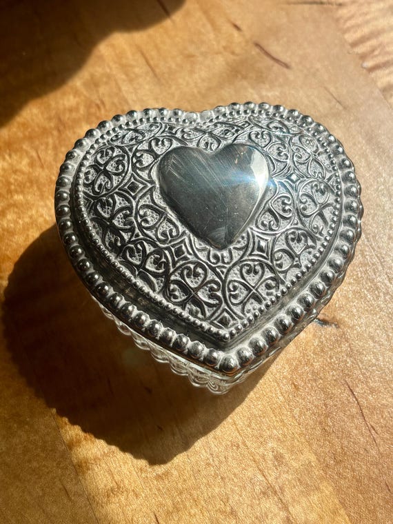Vintage Silver Plated Heart Trinket Box