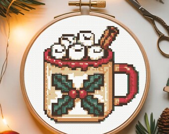 Christmas Cocoa Mug Cross Stitch Pattern, Winter Embroidery (PDF Download)