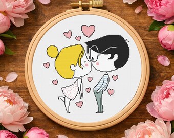 Kissing Couple Cross Stitch Pattern PDF Instant Download Love Boy Girl Embroidery Valentine