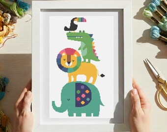 Safari Animals Cross Stitch Pattern PDF Instant Download Nursery Baby Room Embroidery