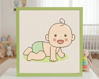 Baby Cross Stitch Pattern PDF Instant Download Nursery New Crawling Baby Embroidery