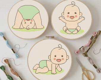 Baby Milestone Cross Stitch Pattern Set (3 Designs) (PDF Download)