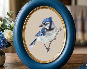 Blue Jay Bird Cross Stitch Pattern - Realistic Wildlife Embroidery PDF, Minimalist Nature Design, Easy Counted Chart, Modern Bird Art