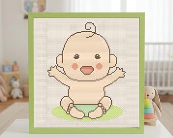 Wzór haftu krzyżykowego dla niemowląt w formacie PDF do pobrania natychmiast. Nowość do pokoju dziecięcego. Haft na szczęśliwy baby shower.