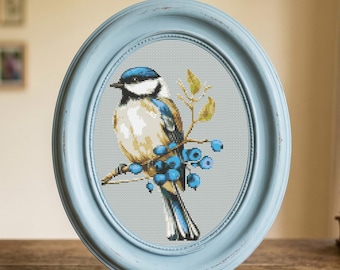 Blue Tit Bird Cross Stitch Pattern - Realistic Garden Bird Embroidery PDF, Wildlife Nature Design, Easy Counted Chart, Bird Lover Gift