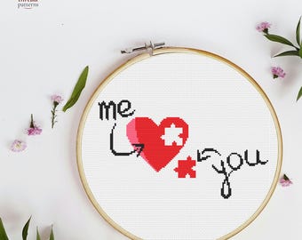 Valentine Cross Stitch Pattern, Me and You Heart Design, Love Embroidery PDF, Romantic Stitch