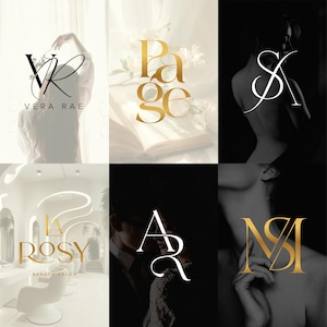 May include: A collage of six logos in gold and black. The logos feature elegant typography, including the names "Vera Rae" and "La Rosy Beauty Salon". Some logos incorporate stylized initials, while others feature full names.