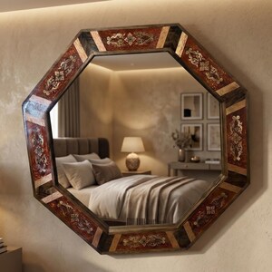 Rectangular walnut and resin mirror, artisan frame, statement wall decor