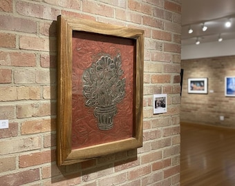 Kupfer Harz Wandbehang, handgefertigte Tapisserie Kunst, gerahmte Blume
