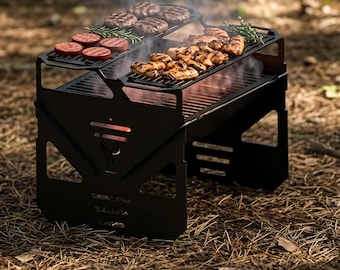 Flat Pack BBQ Grill DXF | Portable Fire Pit CNC Design | No Weld Metal Grill Plans | Laser Cut Barbecue File  Dxf
