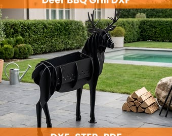 Deer BBQ Grill DXF & Step File | Laser Cut Fire Pit Grill Design | Metal Collapsible Camping BBQ | Interlocking No Weld Grill Plan