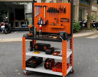 Rolling Tool Cart DXF Files | Mobile Workbench Plans | Pegboard Workshop Cart | Garage Storage CNC Laser Cut PDF Step