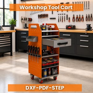 Workshop Tool Cart DXF Files, Rolling Garage Organizer Plans, Laser Cut Sheet Metal Utility Cart, CNC Fabrication Pdf Step