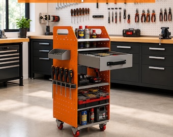 Workshop Tool Cart DXF Files, Rolling Garage Organizer Plans, Laser Cut Sheet Metal Utility Cart, CNC Fabrication Pdf Step