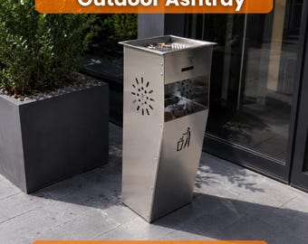 Outdoor Ashtray Stand DXF Steel Cigarette Bin STEP PDF Metal Trash Can Laser Cut Cnc Files Smoking Station Plans