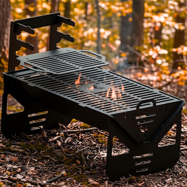Draagbare BBQ-grill DXF-bestand, lasergesneden vuurplaatsplan, opvouwbaar metalen grillontwerp, plasmasnijbestanden, campinggrill DIY