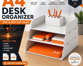 A4 Desk Organizer DXF PDF File, Laser Cut Paper Tray, 3 Tier Office Document Holder, Metal Desk Organizer CNC Cut File, Digital Download