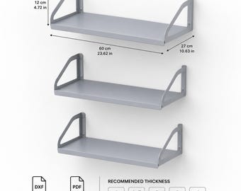 Metal Wall Shelf DXF PDF File | CNC Laser Cut Floating Shelf Plan | Sheet Metal Shelf Design |Minimalist Wall Mounted Shelf Digital Download