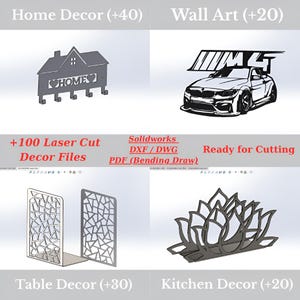Bundel met 108 metalen decor DXF-bestanden | SolidWorks metalen ontwerpen | Lasergesneden & CNC-plasmabestanden | Muurkunst keuken badkamer kantoorinrichting | Digitaal