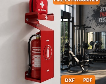 Fire Extinguisher Bracket DXF, First Aid Station Holder PDF, Laser Cut Sheet Metal Design, Wall Mounted Safety Station