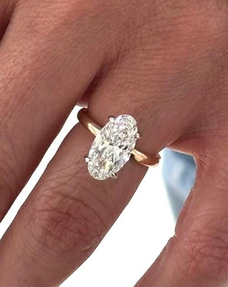 3 CT Solid Gold Oval Cut Moissanite Engagement Ring, Oval Solitaire ...