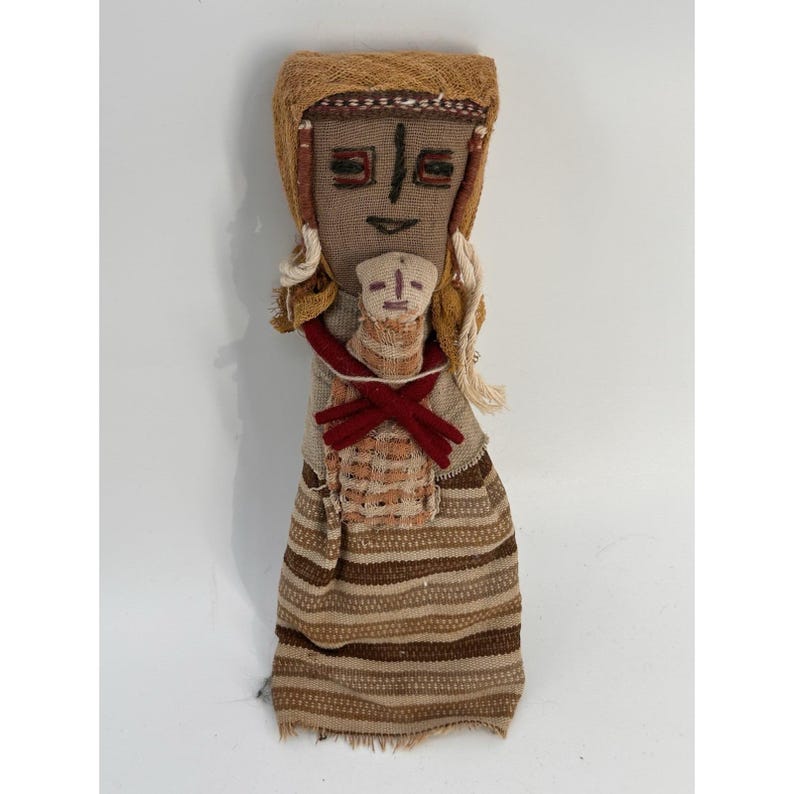 Vintage Chancay Peruvian Funerary Doll 10.5" Tall Mother & Child Burial Doll image 1