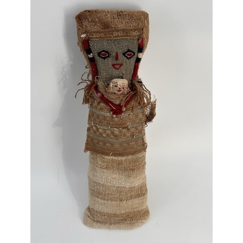 Vintage Chancay Peruvian Funerary Doll 10.5" Tall Mother & Child Burial Doll image 1