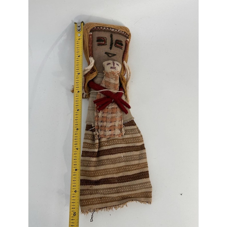 Vintage Chancay Peruvian Funerary Doll 10.5" Tall Mother & Child Burial Doll image 8