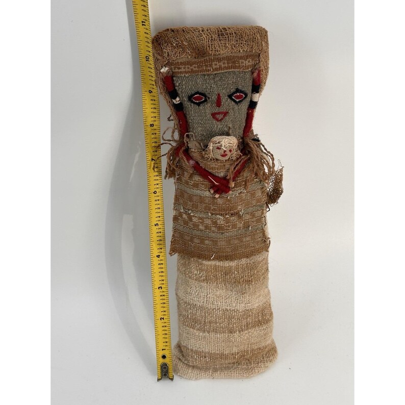 Vintage Chancay Peruvian Funerary Doll 10.5" Tall Mother & Child Burial Doll image 5