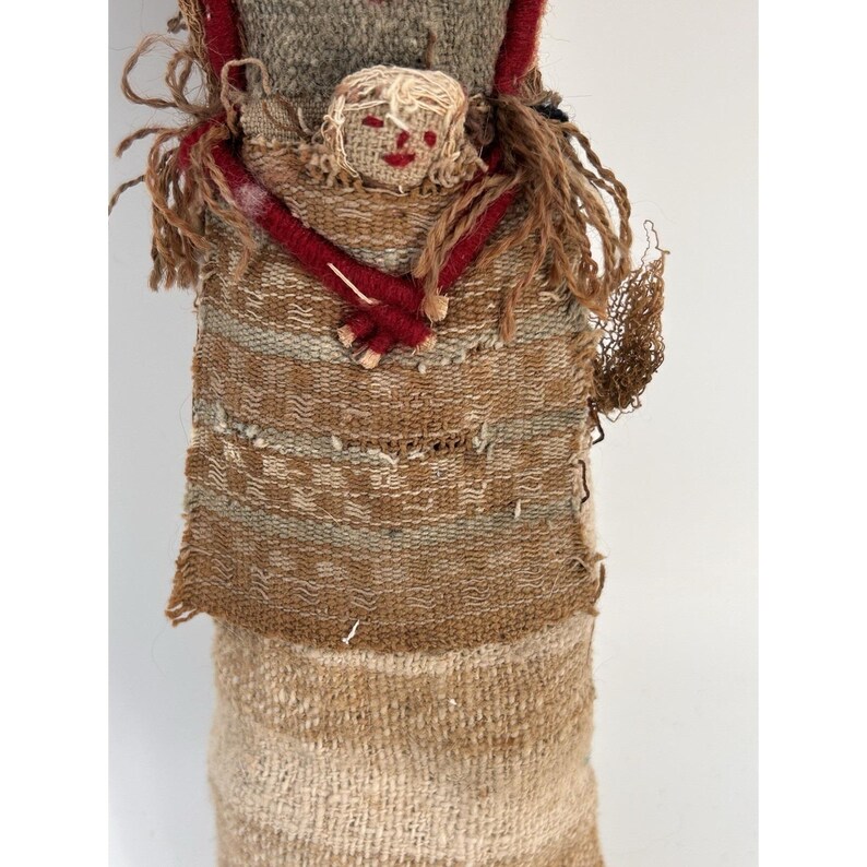 Vintage Chancay Peruvian Funerary Doll 10.5" Tall Mother & Child Burial Doll image 3