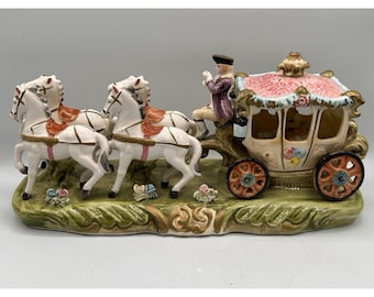 Vintage Capodimonte Porcelain Horse Drawn Royal Carriage Cinderella Figure Japan
