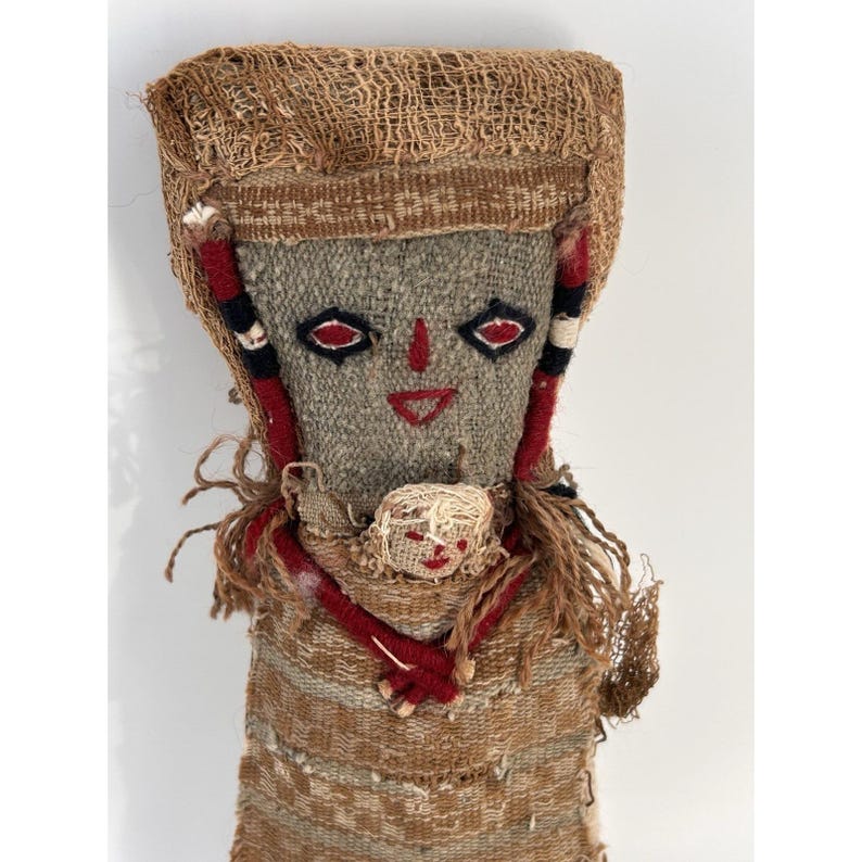 Vintage Chancay Peruvian Funerary Doll 10.5" Tall Mother & Child Burial Doll image 2